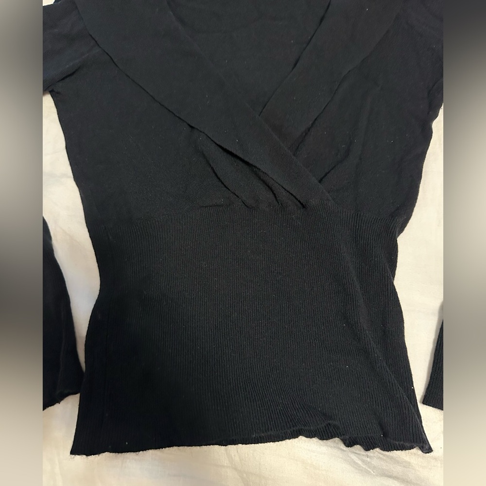 Bebe Elegant Black Long Sleeve Top with Shawl Collar - Picture 4 of 9